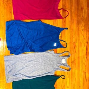 Cami tank tops. Red/green from pacsun. Blue yoga tank,  Puma. Hollister tank.